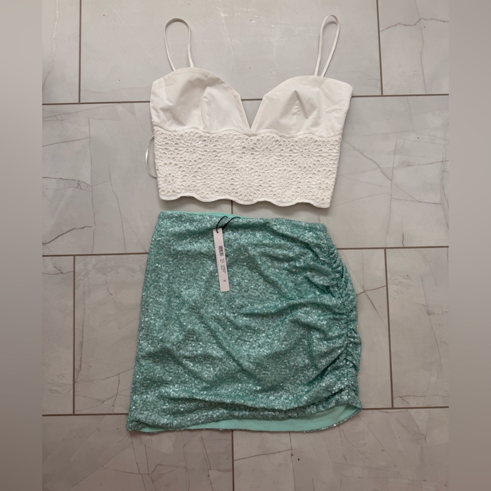 Susana Monaco White and Green Mini Skirt